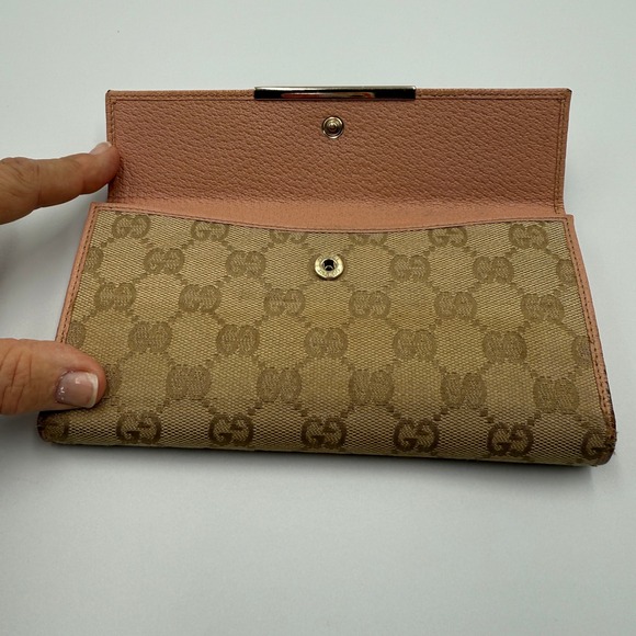 Gucci GG Canvas Pink Leather‎ Bi Fold Wallet Clutch Authentic Pre Owned - Picture 4 of 13
